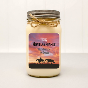 Soy Candle in Mason Jar Montana Sunset Pine and Campfire Scent in Mason Jar with rustic twine accent