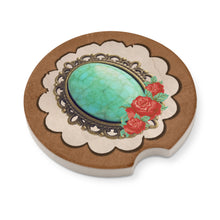 Car Coasters Set of 2 Turquoise and Vintage Brooch