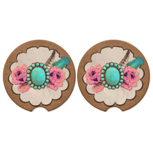 Car Coasters Turquoise Roses and Feathers