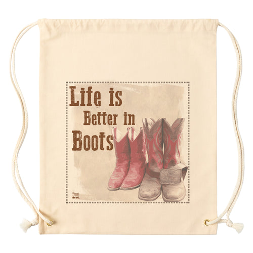 Draw String Backpack Life is Better in Boots