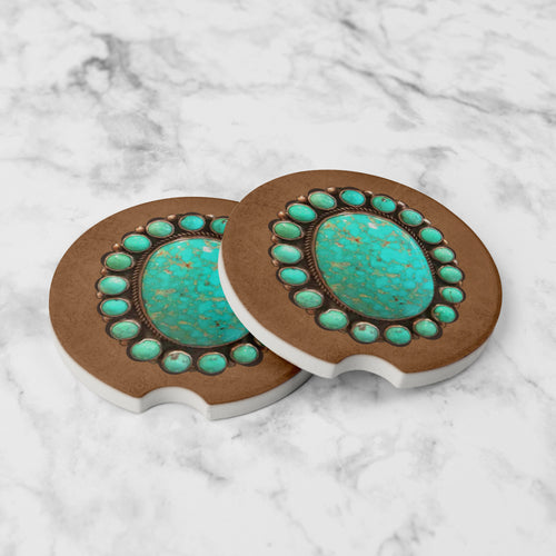 Turquoise Car Coasters Set of 2
