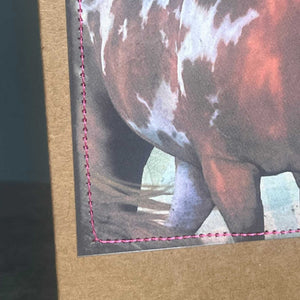 Paint Horse Greeting Card with Flowing Mane & Light Orange Roses – Hand-Sewn, Blank Inside for Horse Lovers