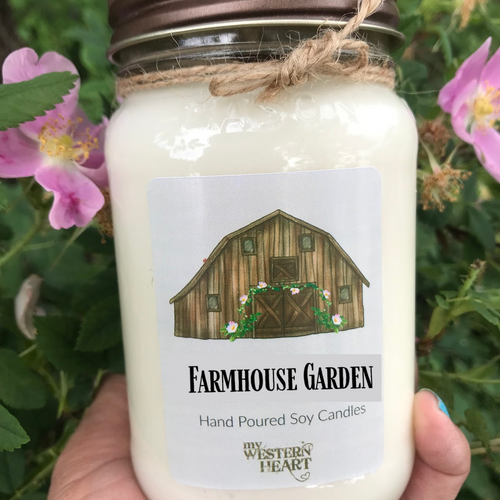 Farmhouse garden blended candle with old barn