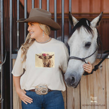 cowgirl with highland cow t shirt