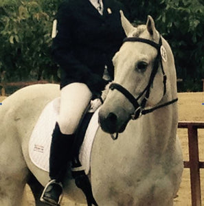 woman riding english show horse show day candle