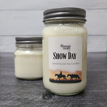 show day horse show day candle with cowgirl and horses